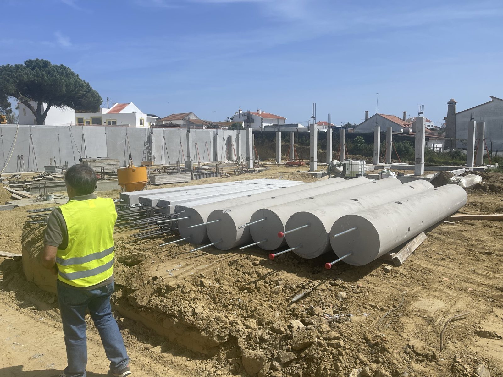Precast columns on site