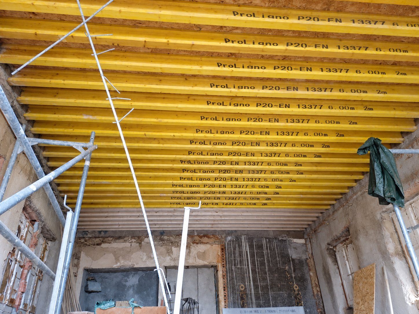 Timber beams in place